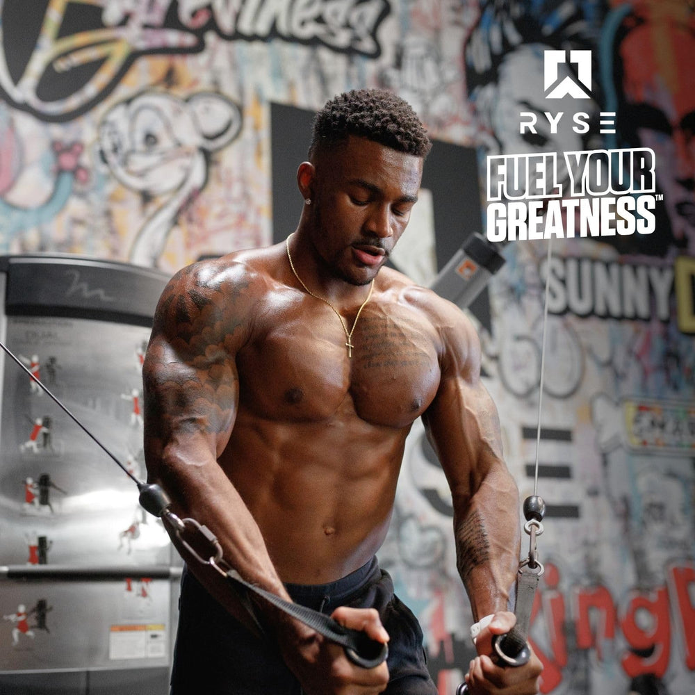 Graphic highlighting natural caffeine Cognizin and electrolytes in RYSE BCAA Focus Powder