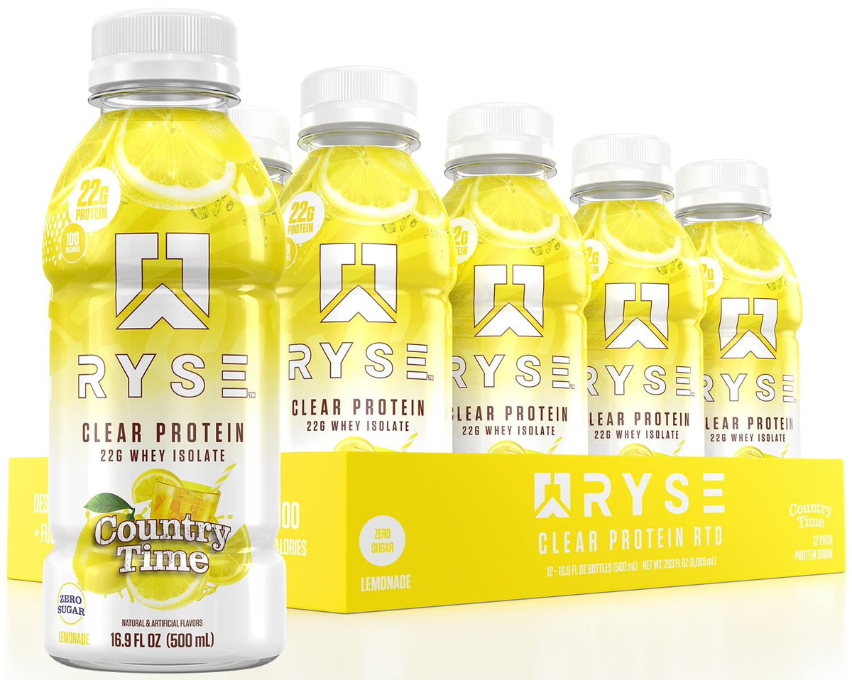 RYSE Clear Protein Drink Country Time Lemonade bottle front view