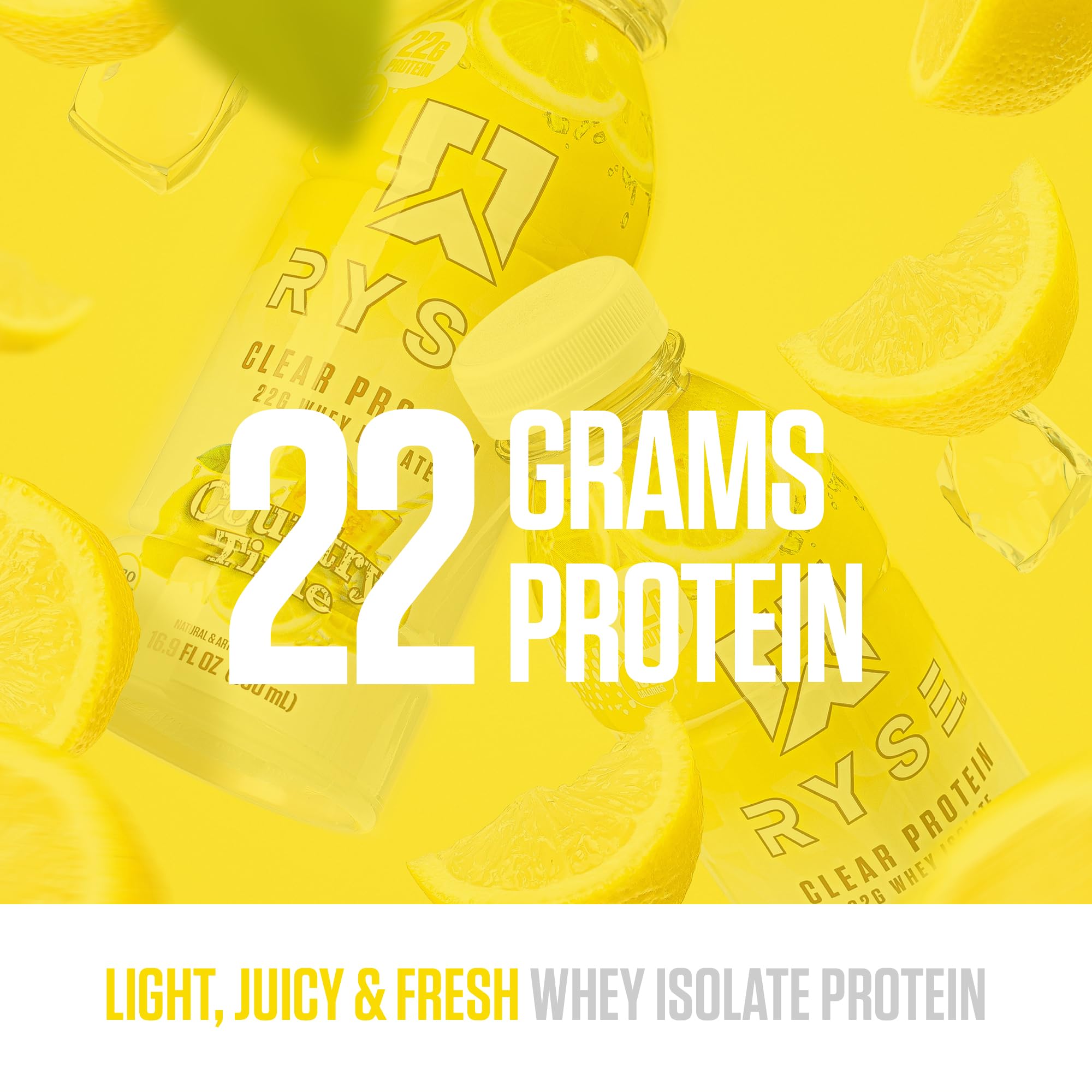 16.9 fl oz bottle of RYSE Clear Protein Drink against white background