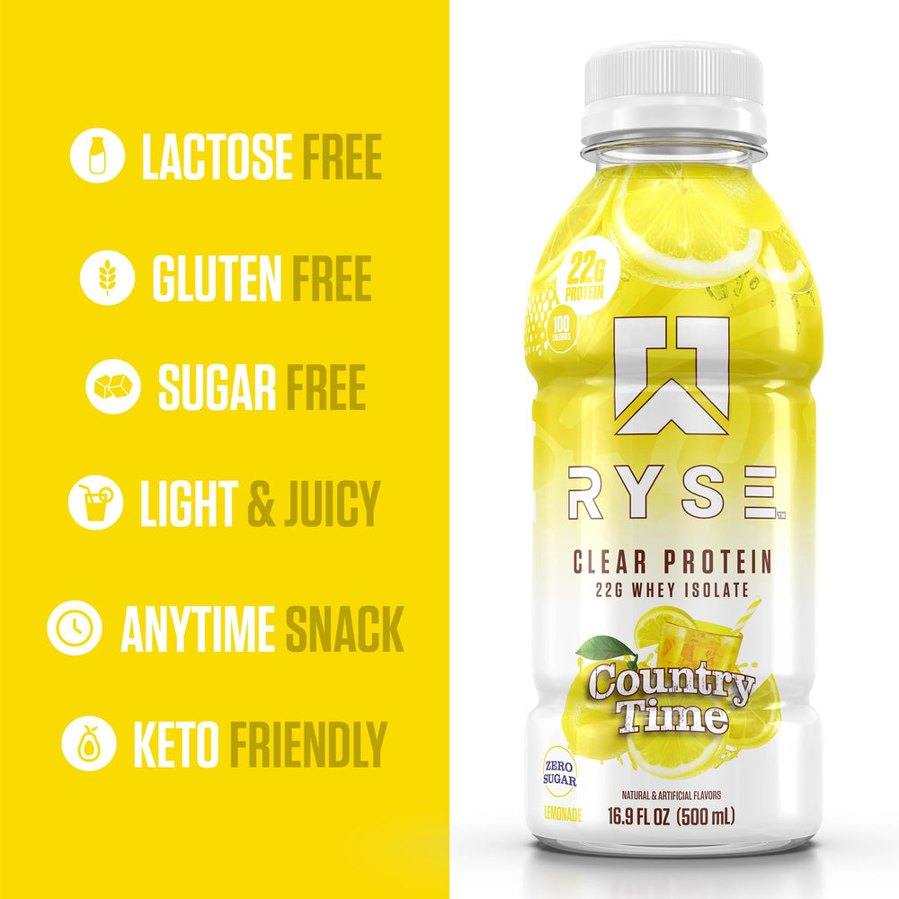 Pour shot of clear protein drink with lemon flavor
