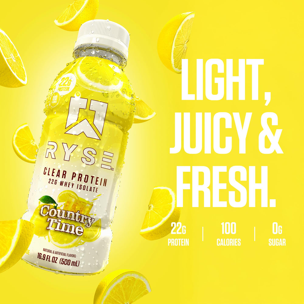 12-pack carton of RYSE Clear Protein Drink