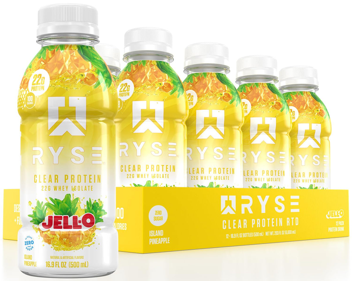 RYSE Clear Protein Drink Island Pineapple bottle – front view