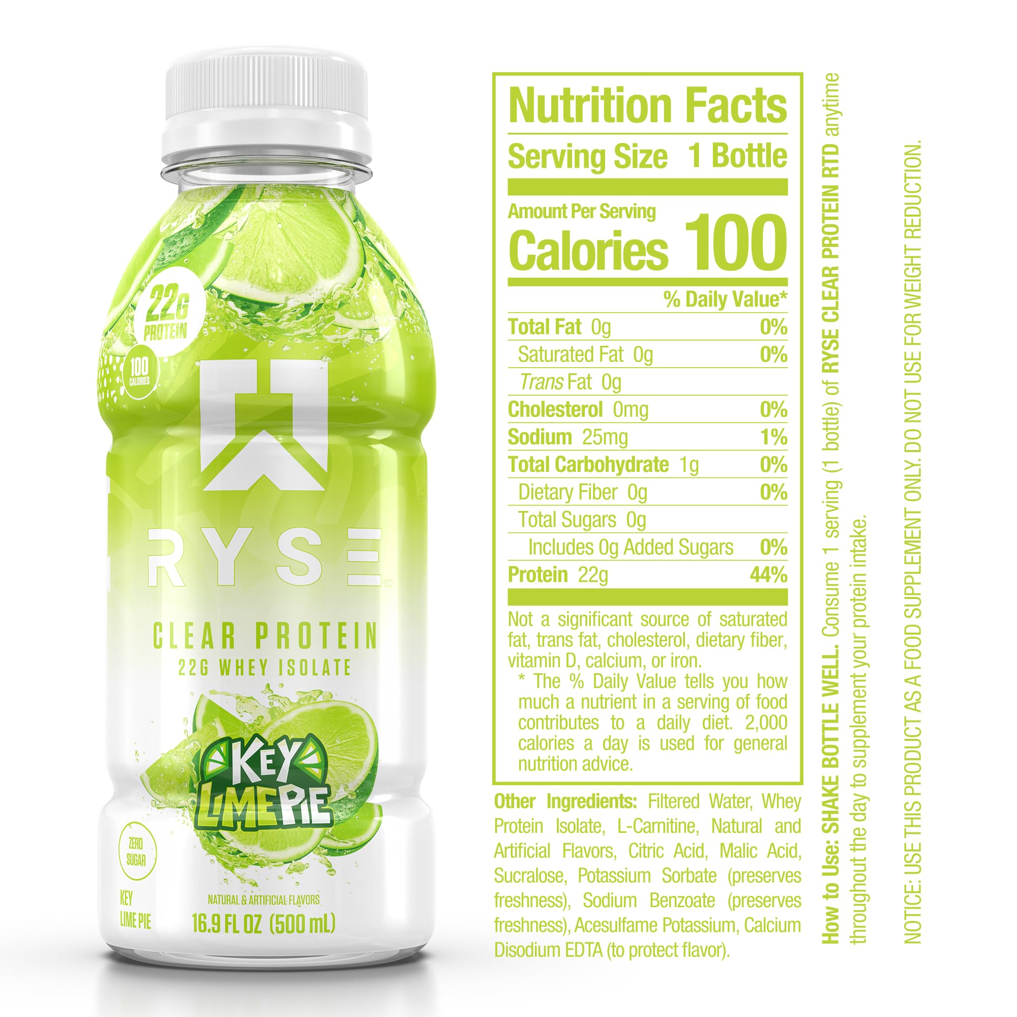 RYSE Clear Protein Drink Key Lime Pie label close-up