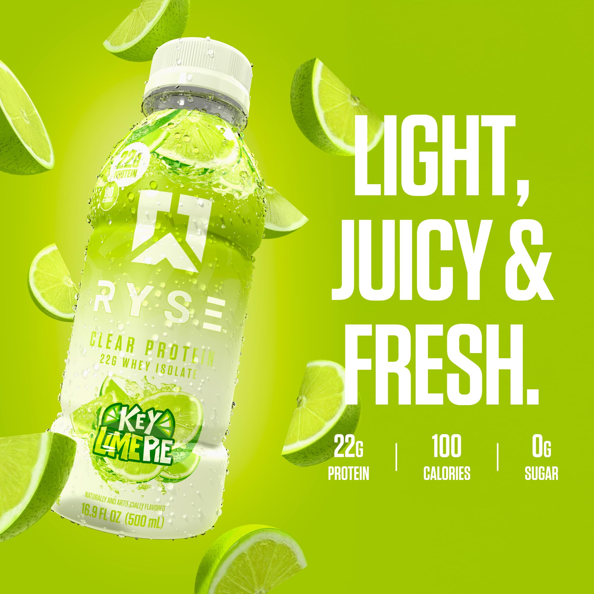 Nutritional facts panel for RYSE Clear Protein Drink Key Lime Pie
