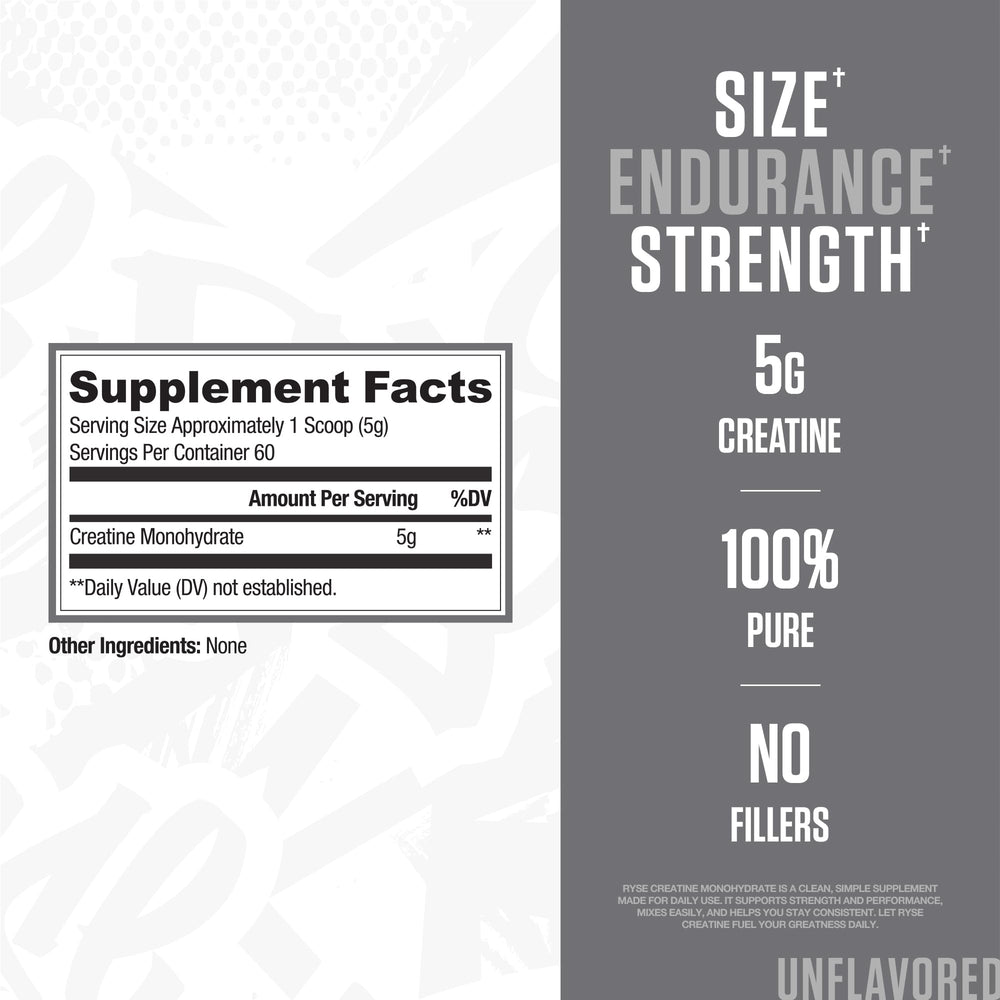 Close-up of RYSE Creatine Monohydrate Powder bottle
