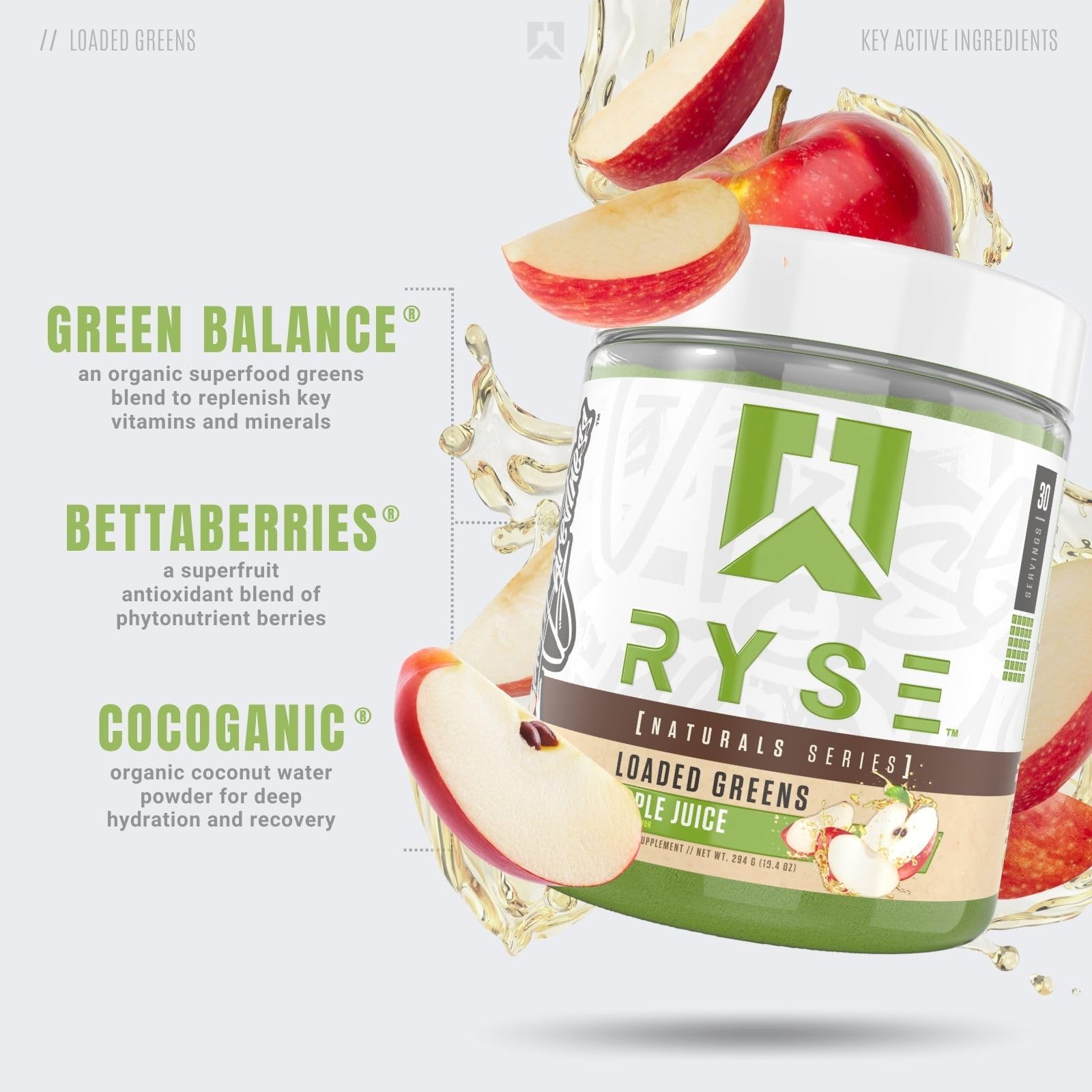 RYSE Up Supplements batido preparado en vaso listo para beber con sabor jugo de manzana