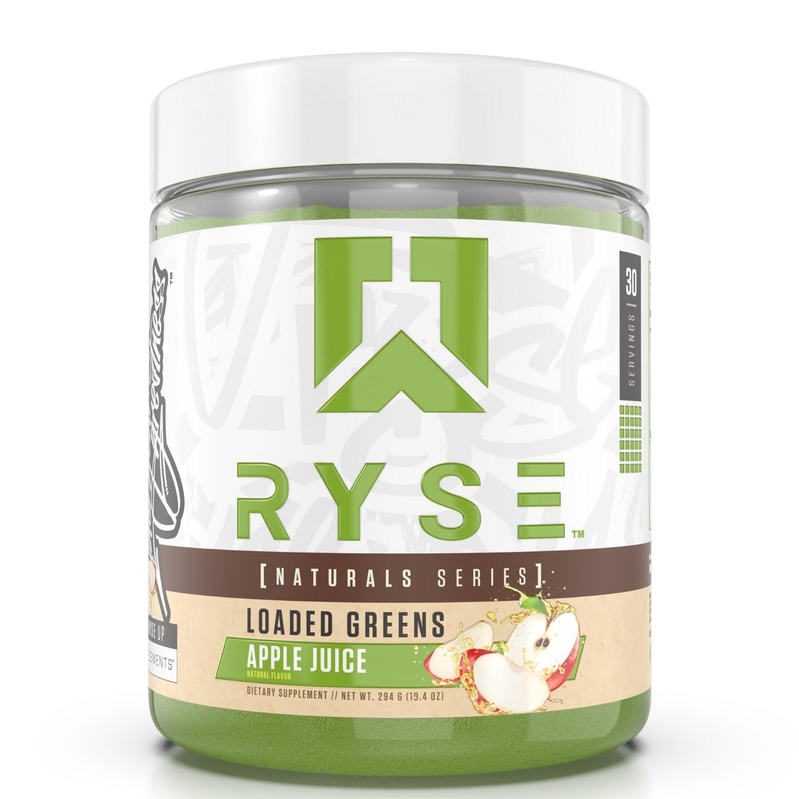 RYSE Up Supplements empaque frontal mostrando 30 porciones y beneficio práctico
