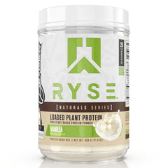 Vanilla-flavored vegan protein powder by RYSE Loaded Plant Protein (20g) from pea, chickpea & barley rice
