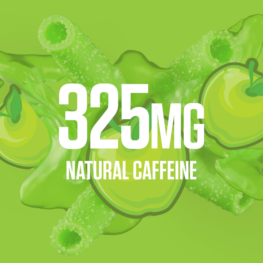 RYSE Loaded Sour Punch Green Apple label closeup with caffeine and beta alanine details.