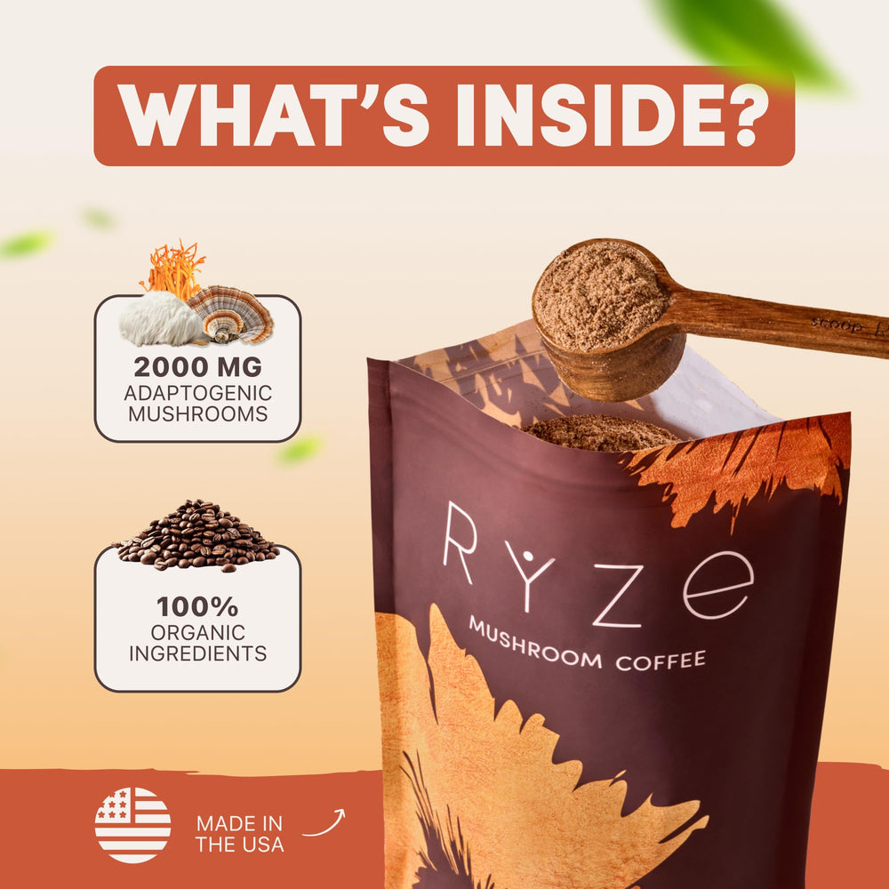 Mushroom types: Cordyceps, Lion's Mane, Reishi, Shiitake, Turkey Tail, King Trumpet