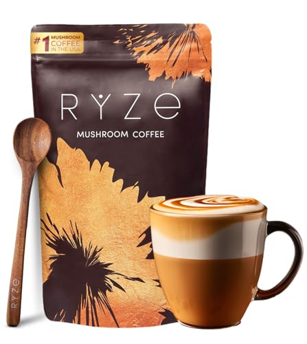 Front label of RYZE Mushroom Coffee – USDA Organic, USA grown