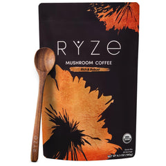 RYZE Mushroom Dark Roast Coffee canister with cup