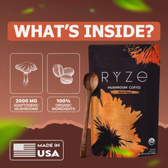 Brewing RYZE Mushroom Dark Roast Coffee with a mug