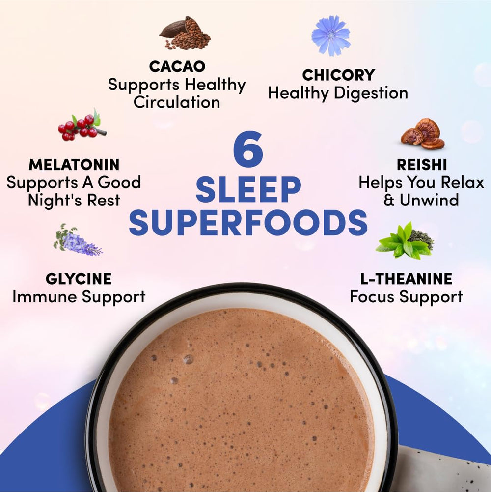 Serving scoop with cacao powder and melatonin packaging