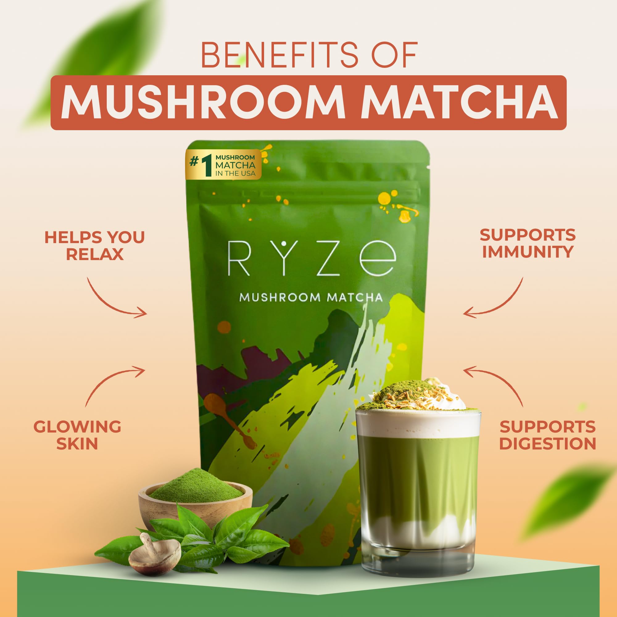 Ceremonial-grade Japanese Matcha and Blue Spirulina in Ryze blend