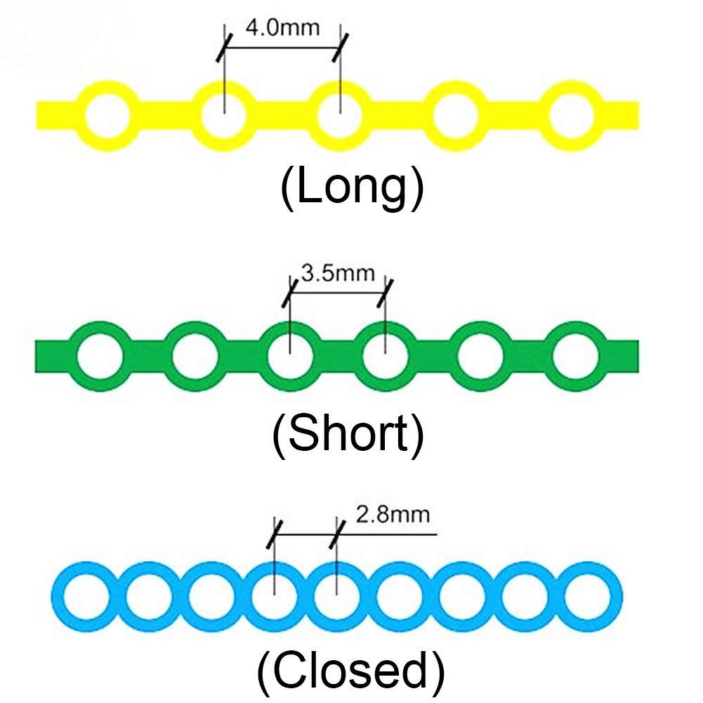 Close-up of orthodontic power chains showing color options