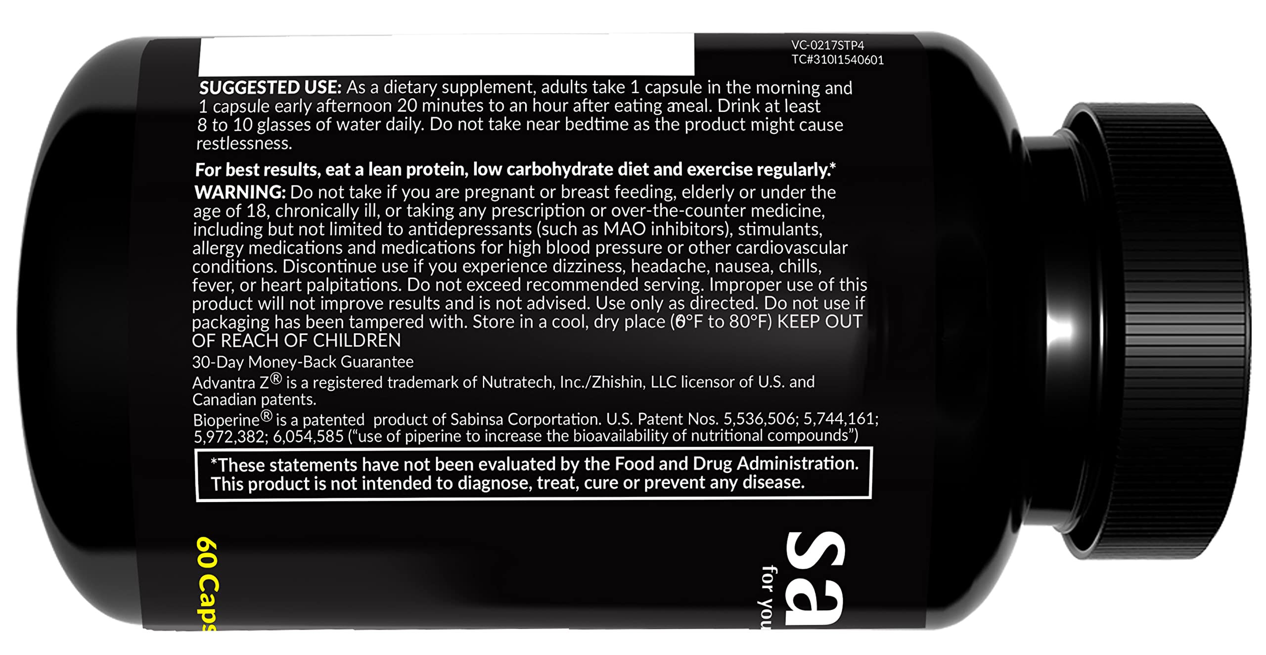 Close-up of ingredients box showing vitamins and plant extracts