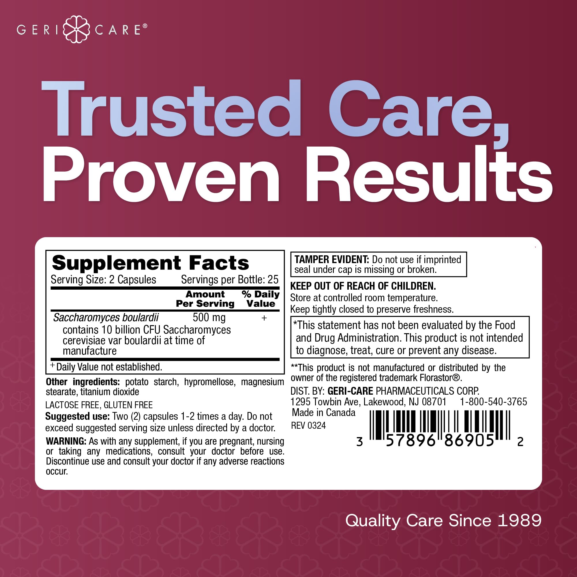 Geri-Care Saccharomyces boulardii 2-pack packaging