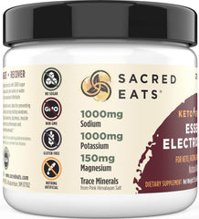 Sacred Eats Keto Electrolyte powder label highlights monk fruit sweetness