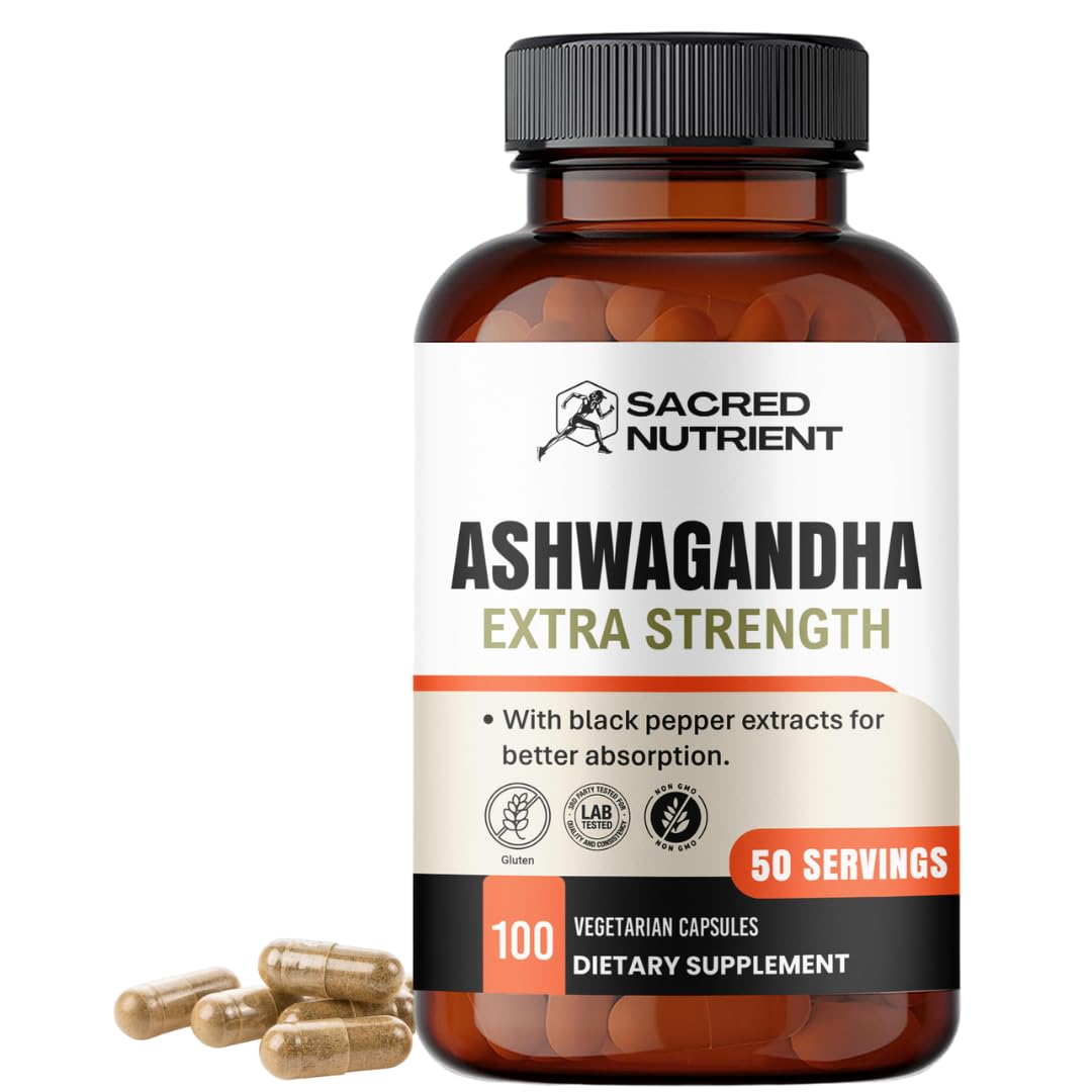 Bottle of Sacred Nutrient Organic Ashwagandha with black pepper on label