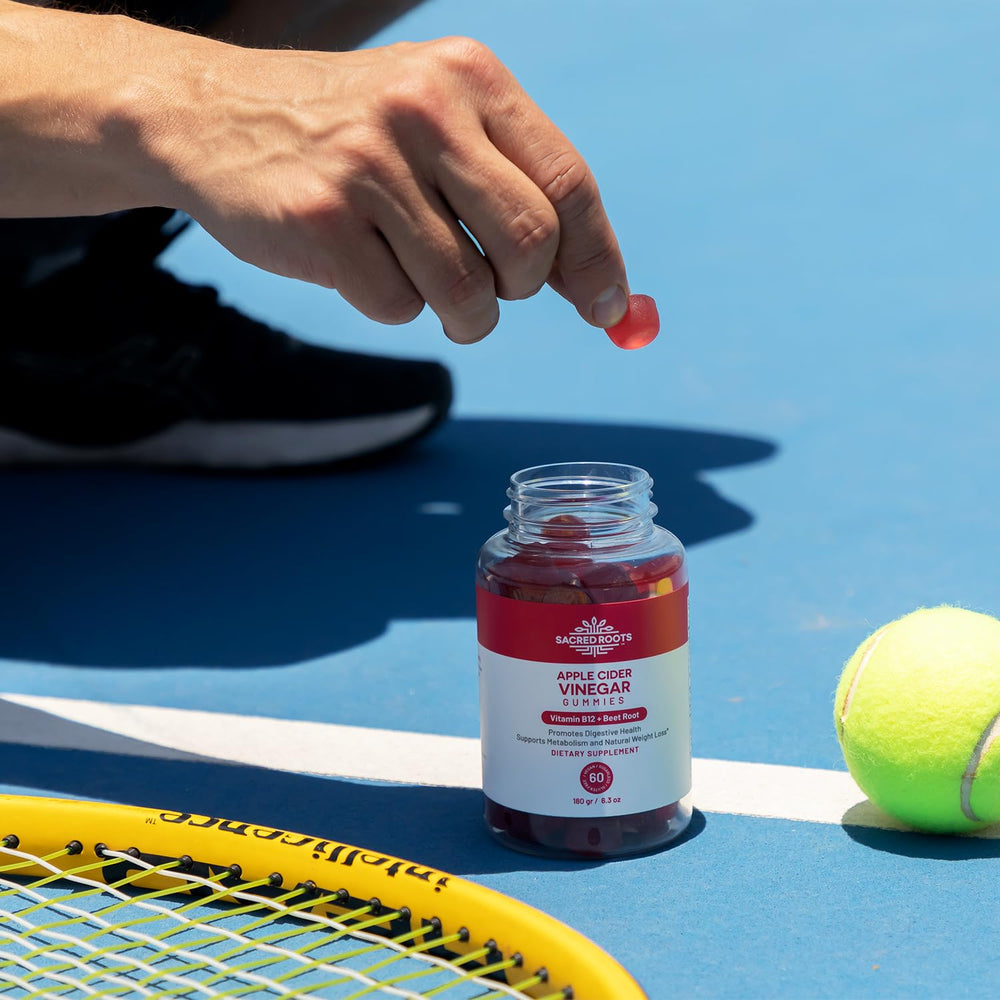 Sacred Roots gummies nutrition panel showing B12 and beetroot benefits