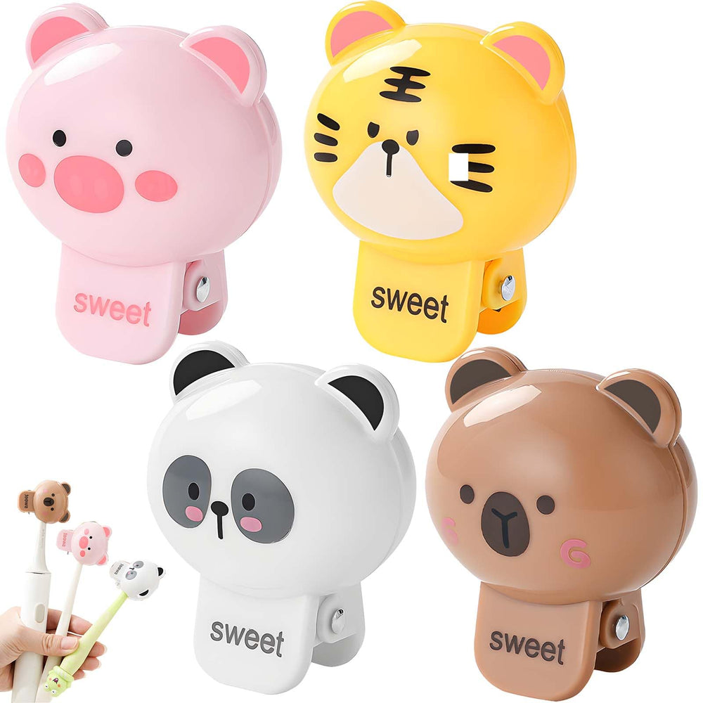 Four sacxi animal-shaped toothbrush covers in a 4-pack - front view