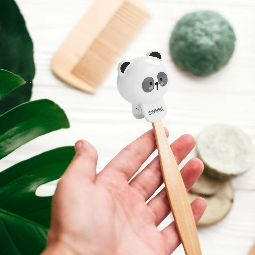 Close-up of sacxi clamp-on toothbrush cover design