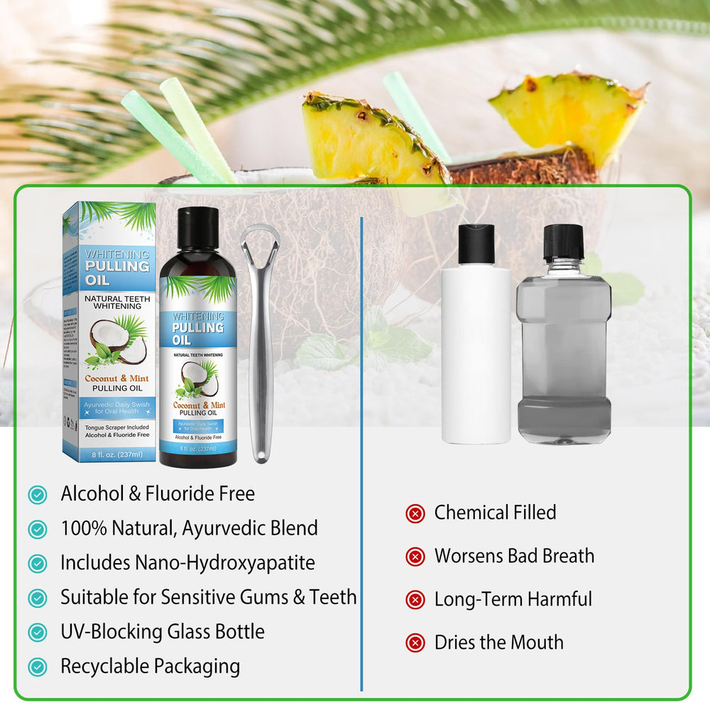Label showing alcohol free and fluoride free features