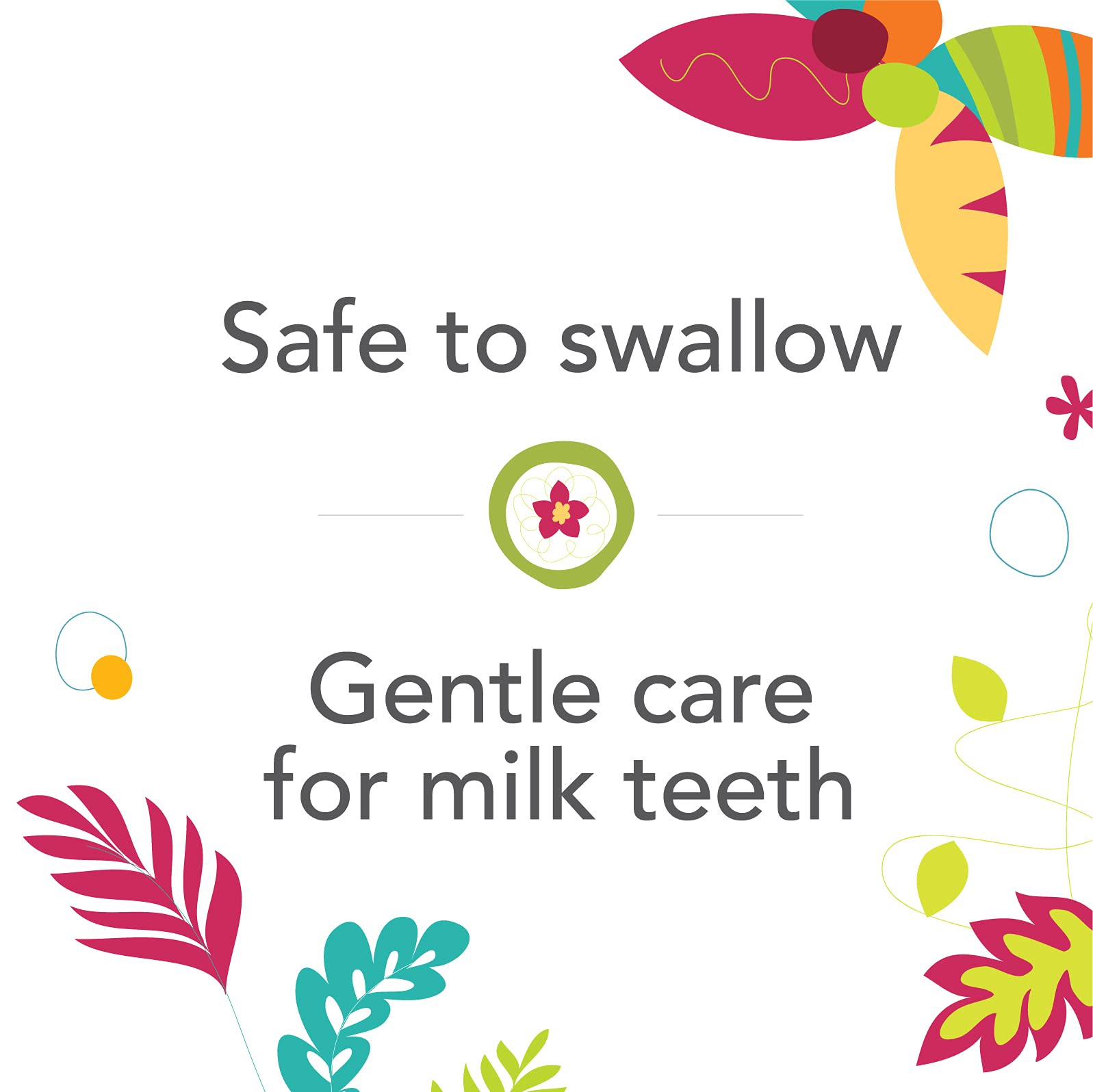 Illustration highlighting fluoride-free and paraben-free toddler toothpaste