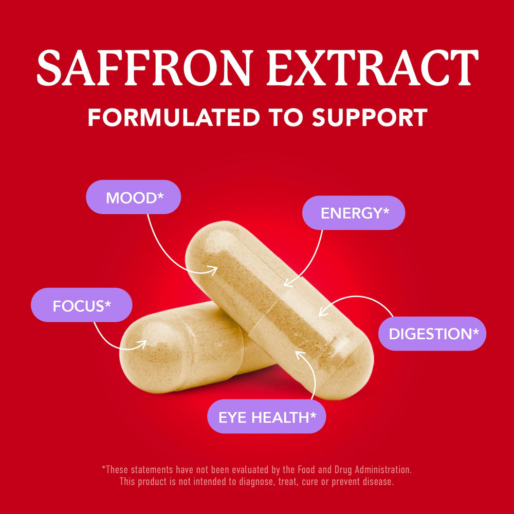 Close-up of saffron 88.5mg capsules