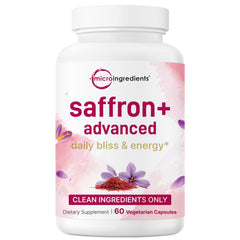Bottle of Saffron+ Advanced Supplements with 60 veggie capsules