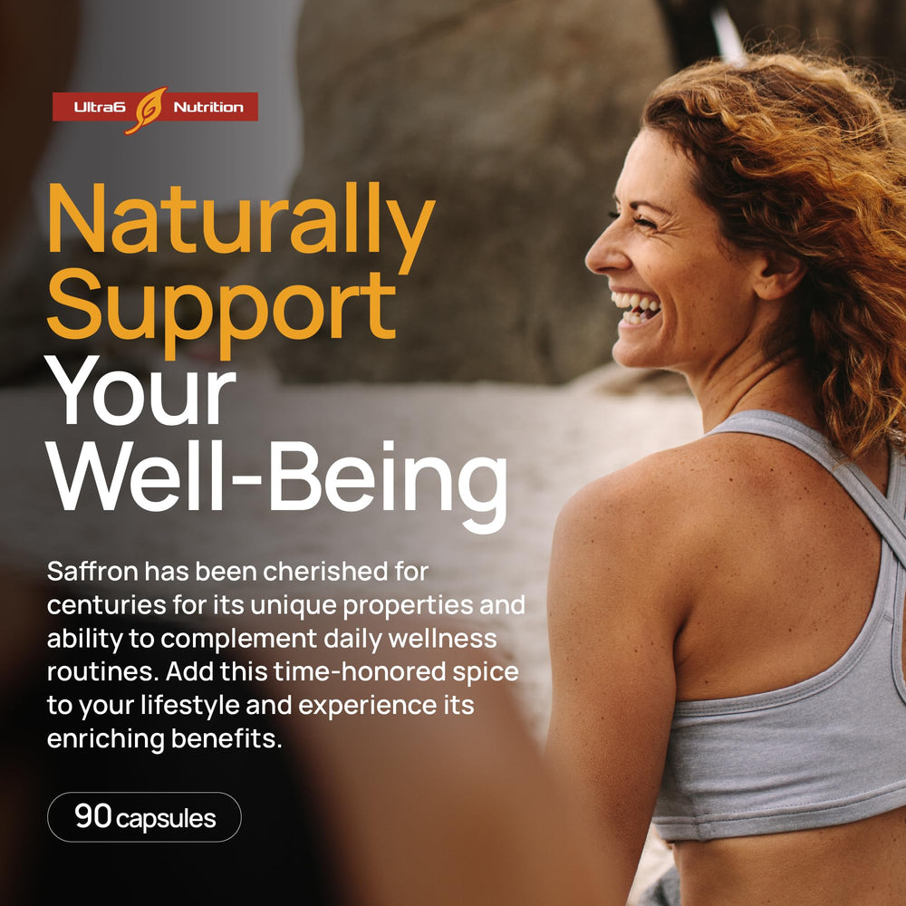 Saffron capsules in a bottle for mood support