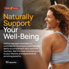 Saffron capsules in a bottle for mood support