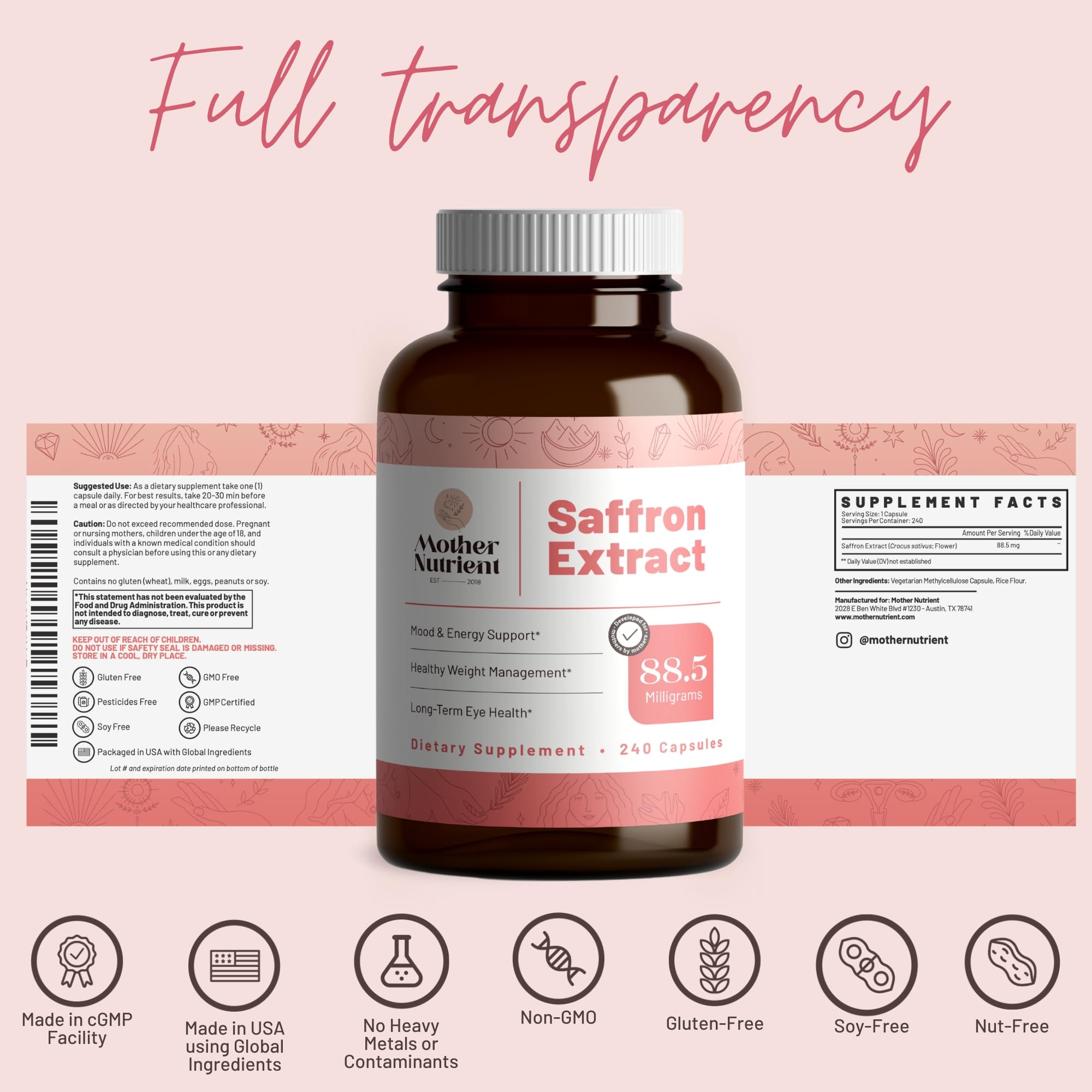 Saffron extract capsules with 88.5 mg per serving