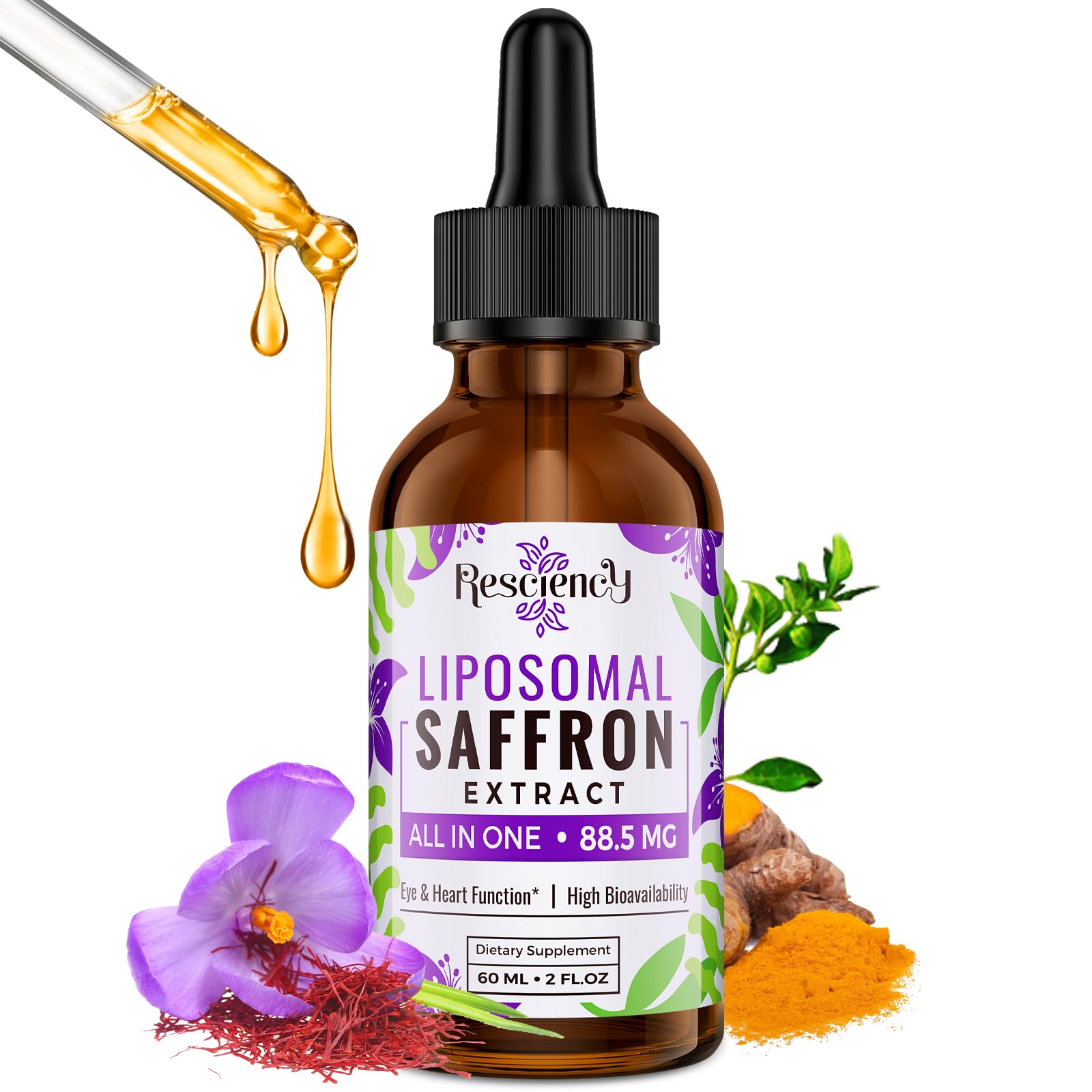 Hero image: Resciency saffron liposomal drops bottle