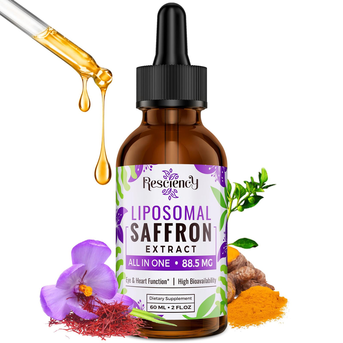 Hero image: Resciency saffron liposomal drops bottle