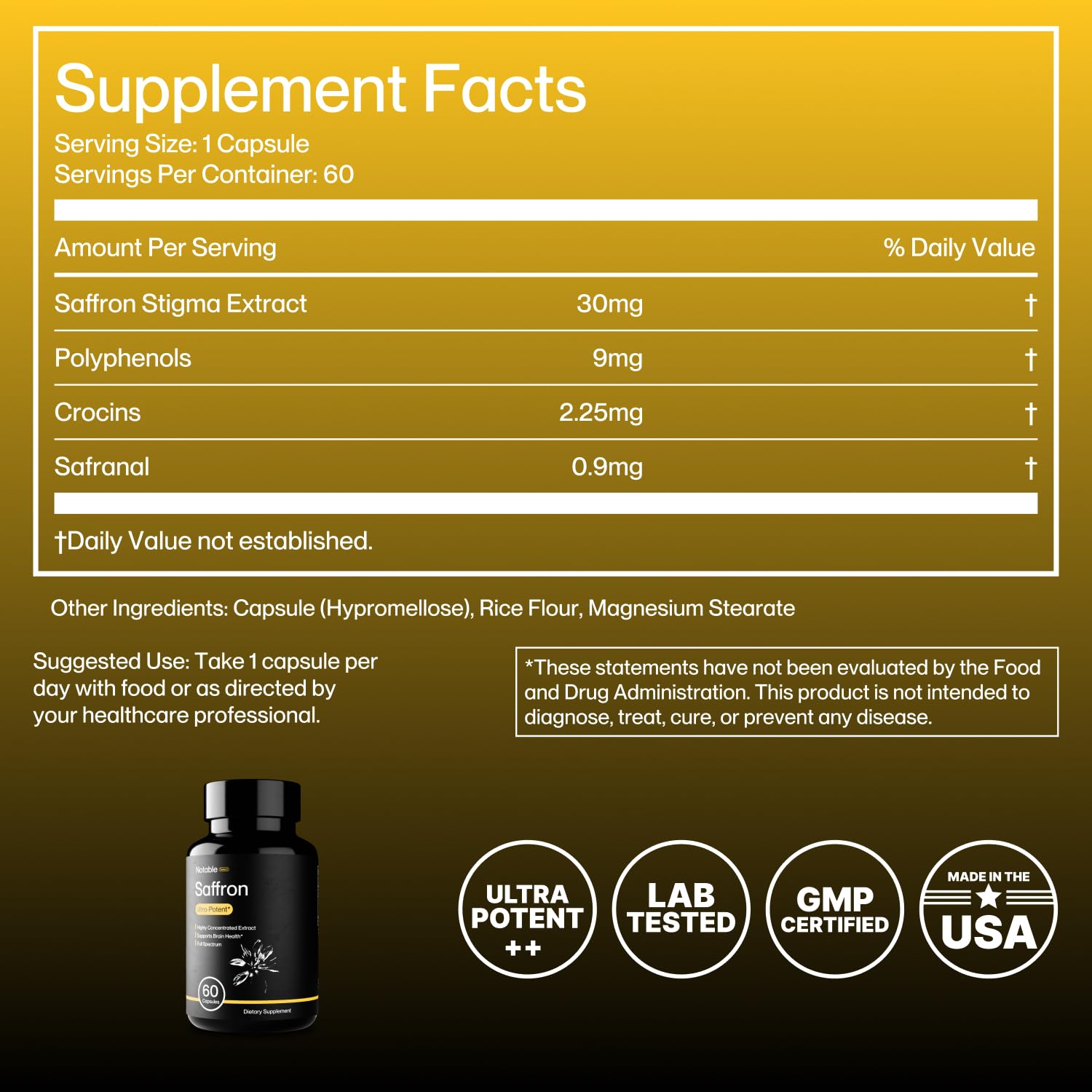 Close-up of saffron extract capsules