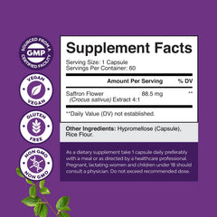 Saffron extract capsules showing crocin and safranal