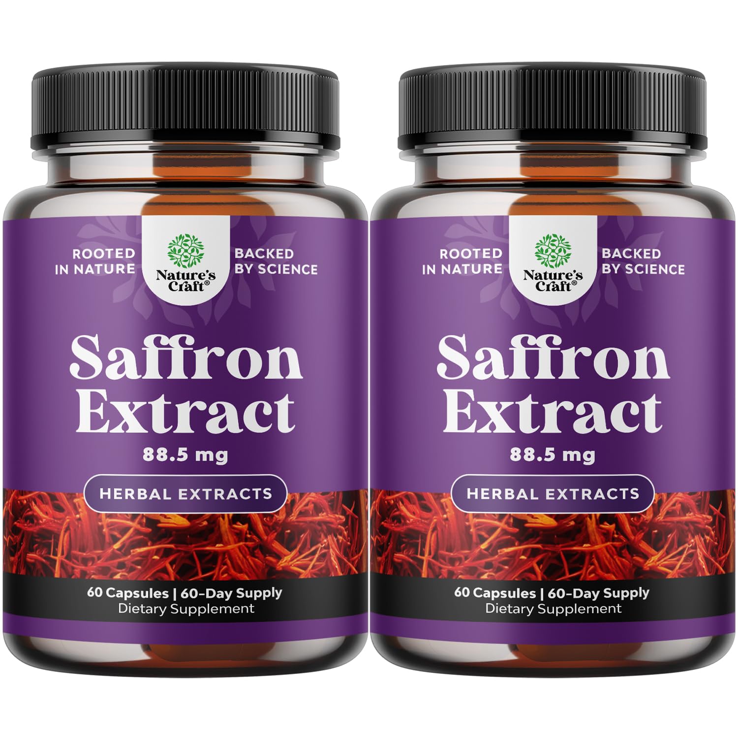Saffron extract capsules bottle and packaging label
