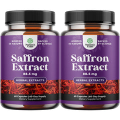 Saffron extract capsules bottle and packaging label