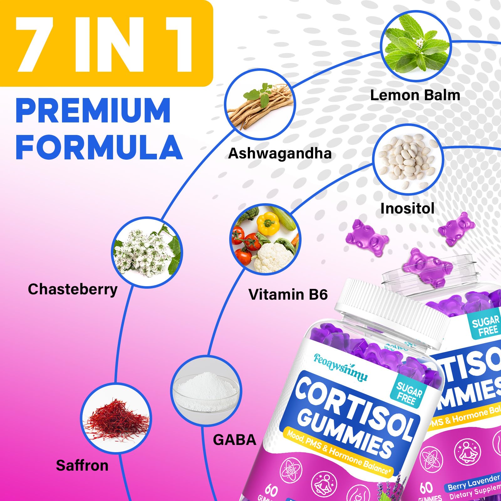 Berry lavender-flavored cortisol gummies for women