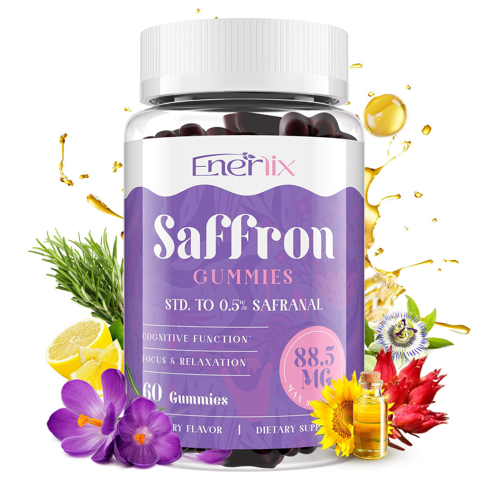 Front view of Saffron Gummies bottle showing 60 Servings