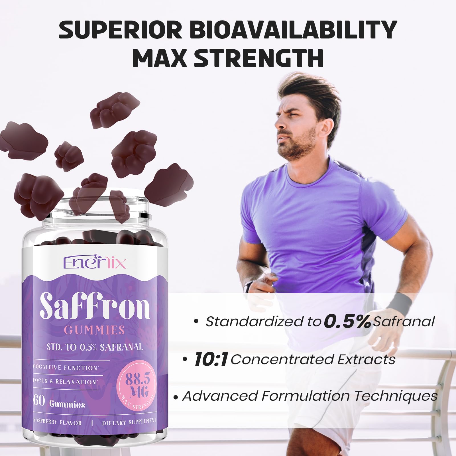 Organic vegan raspberry-flavored saffron gummies packaging