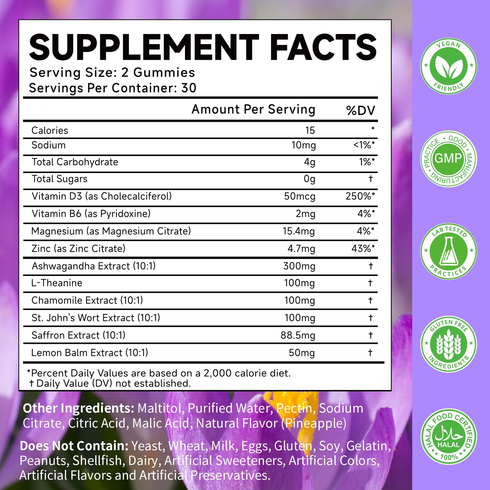 Packaging image showing saffron gummies, 120 count