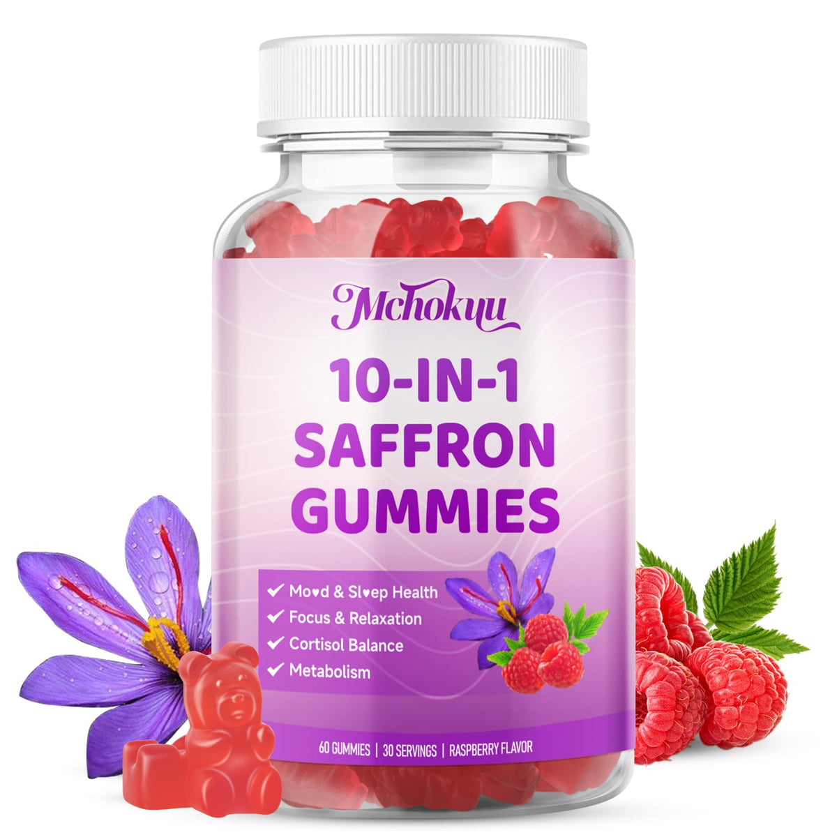 Saffron gummies for kids and adults showing focus, vision and cortisol support