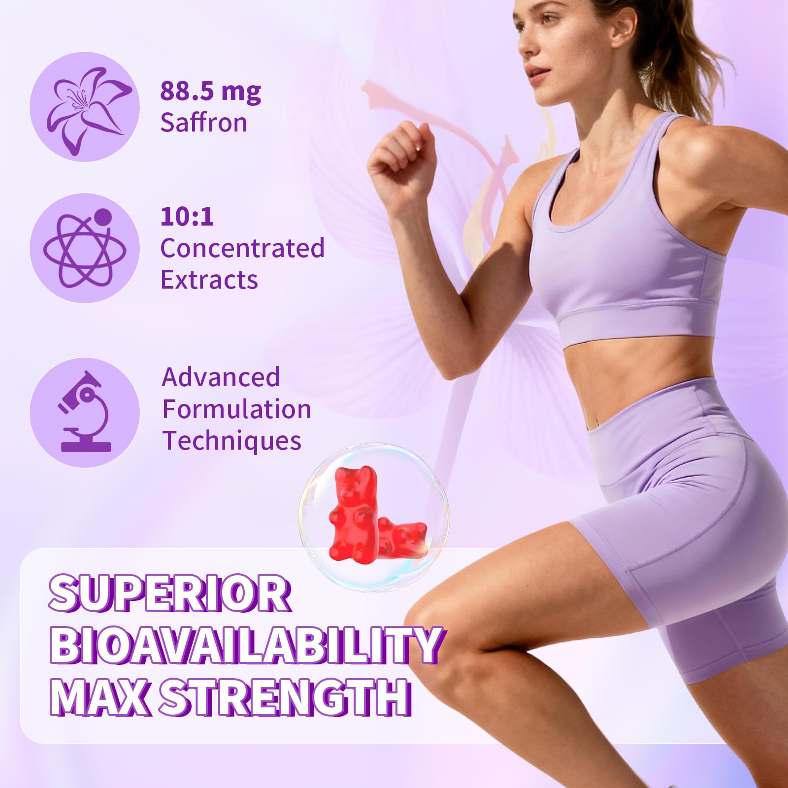 Vitamins and minerals icons associated with saffron gummies