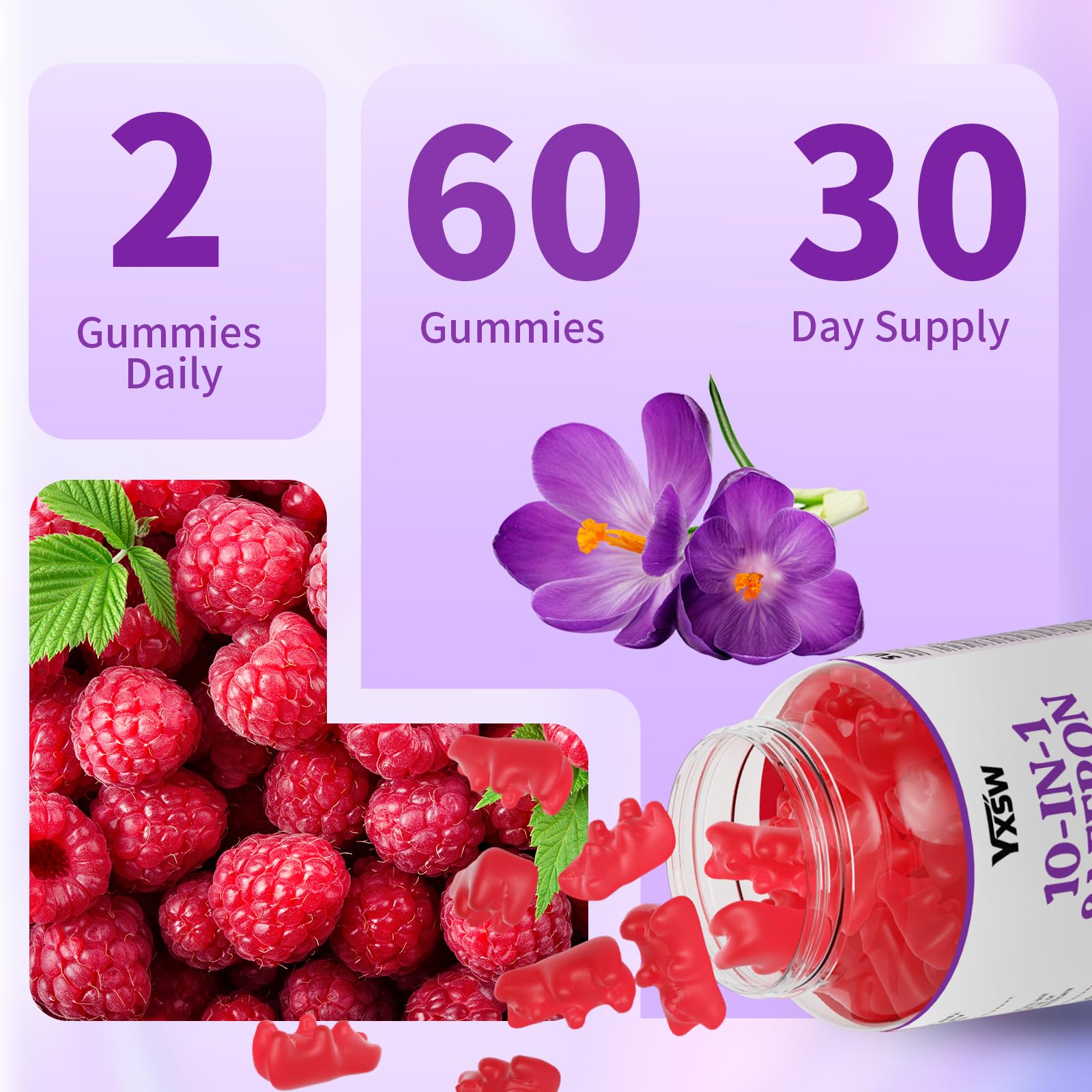 Gummy texture close-up to showcase raspberry flavor