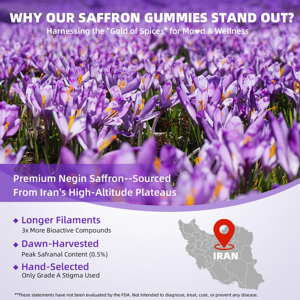 Vegan-friendly saffron gummies with natural ingredients
