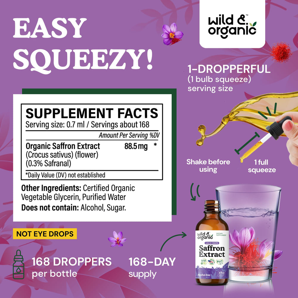 Glass dropper releasing saffron liquid extract drops