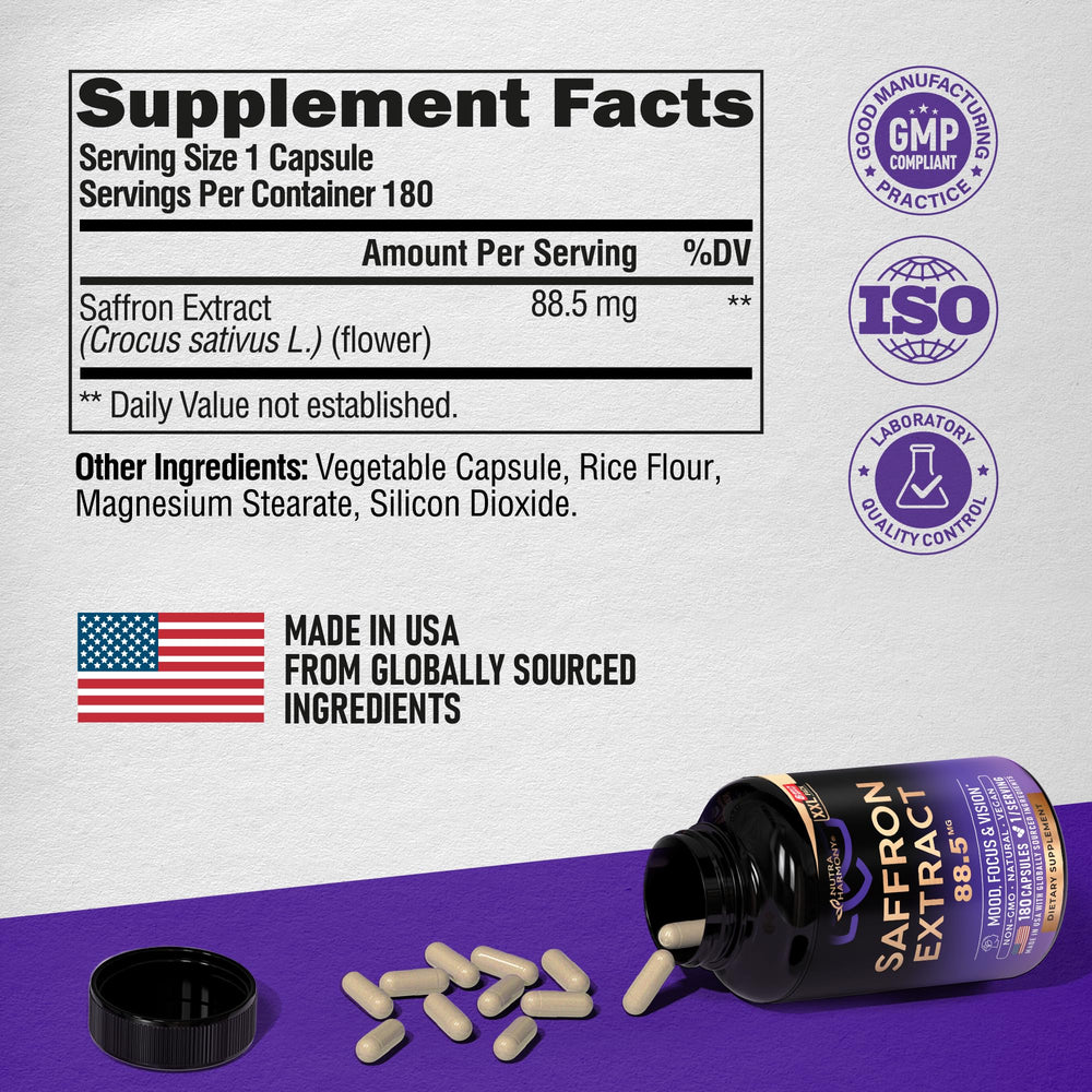 Saffron capsules supporting mood, focus and energy
